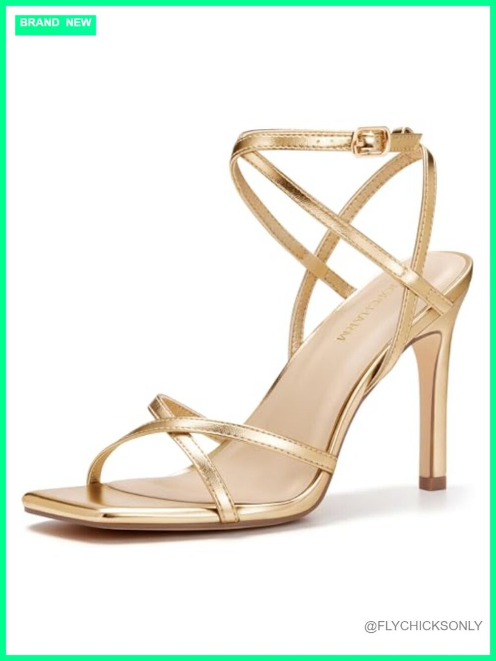 Strappy Stiletto Heels Square Toe Ankle Strap Faux Leather Sandals